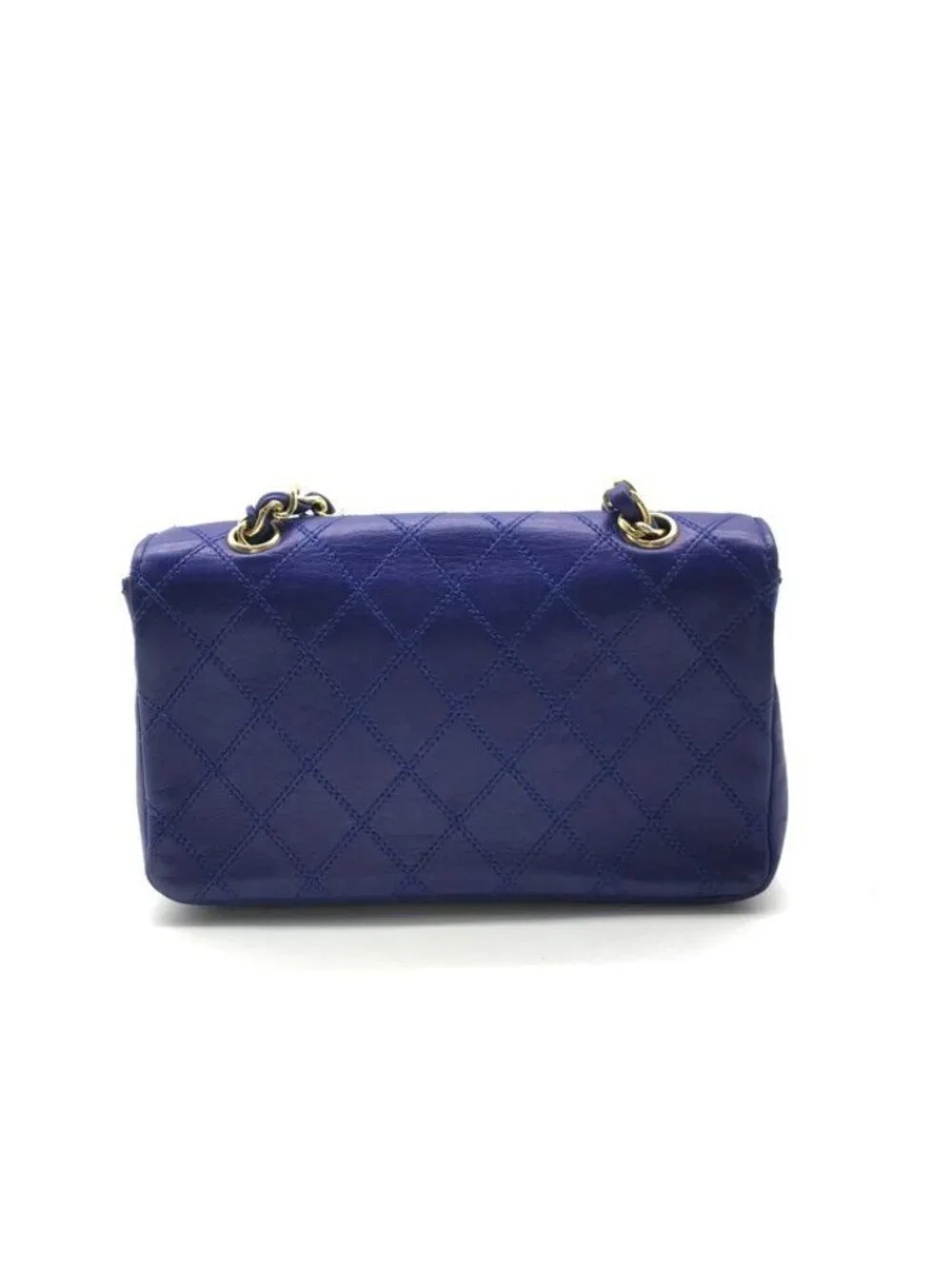 Chanel Bicolor Chain Shoulder Bag Big CC Logo Gold Quilted Blue